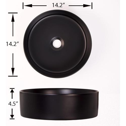 14x14 Round Bathroom Vessel Sink Black, Small Bathroom Sinks Modern Above Counter Ceramic Countertop Vessel Vanity Sink, Lavatory Vanity Art Basin, Countertop Bathroom Sink (missing piece)