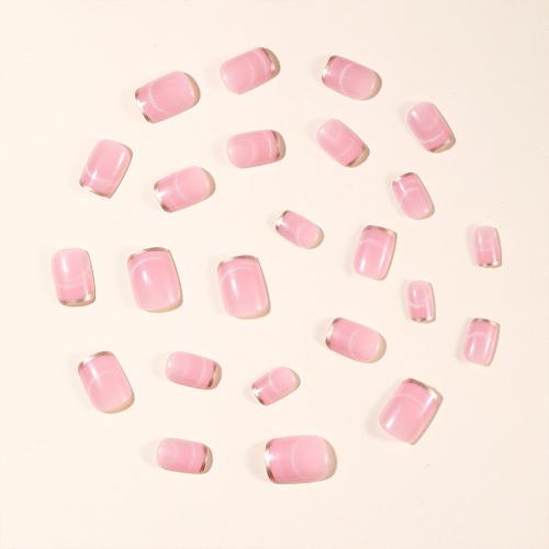 Nude Pink Press on Nails Short Square Fake Nails with French Tip Acrylic Glue on Nail Glossy Full Cover Artificial Stick on Nail for Women DIY Manicure