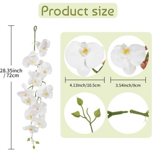 White Orchid Artificial Flowers,4PCS Real Touch Fake Hanging Flowers Faux Phalaenopsis Orchids Plants for Wedding Party Wall Garden Outdoor Home Decor (White)
