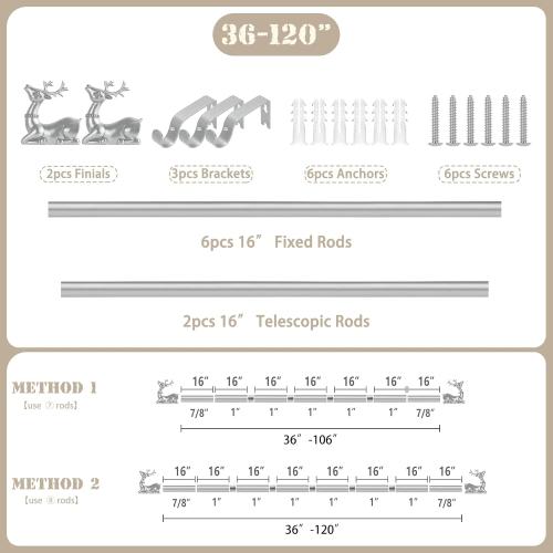 Size 66-120 Color Brown Decorative Curtain Rods for Windows:66-120 Adjustable Farmhouse Curtain Rod for Bedroom Living Room,Heavy Duty Rustic Drapery Rods with Vintage Deer Finials Easy Install,