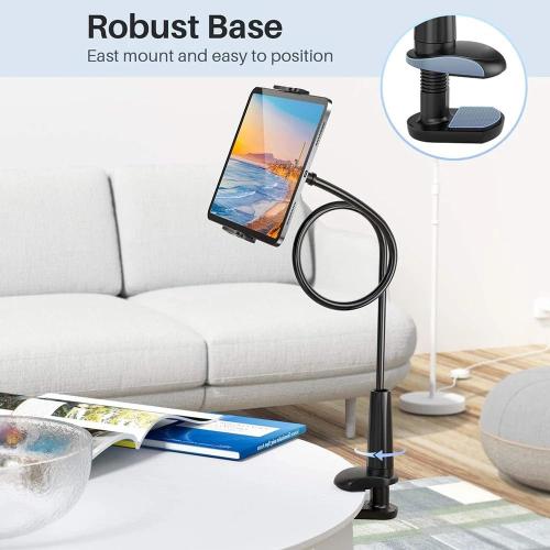 Gooseneck Tablet Holder Cell Phone Holder, Universal 360° Flexible Tablet Stand, Lazy Arm Holder Clamp Mount Bracket Bed for iPad Mini/Air, Samsung Galaxy Tab and 4.7-11 Devices(Black)