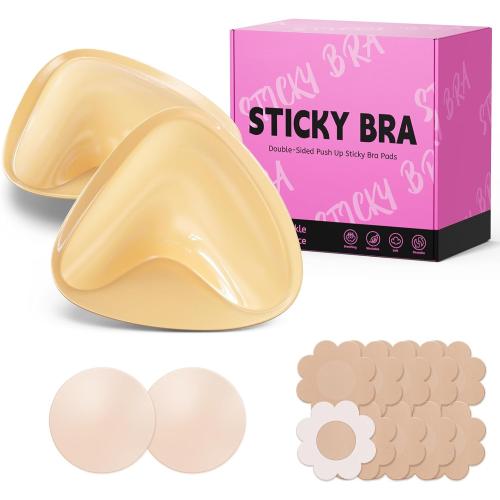 Mearter Ultra Push up Sticky Bra Pads Inserts | Double Sided Adhesive Bra Inserts | Stick on Bra for Sports Bra Swimsuit (Large, Beige)