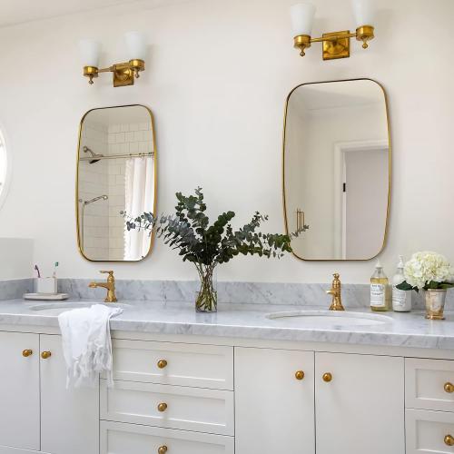 ANDY STAR Gold Bathroom Mirror, ’’ Brushed Gold Vanity Mirror for Bathroom, Brushed Brass Oblong Stainless Steel Metal Frame Mirror for Over Sink