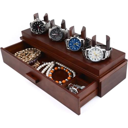 Luxury 4-Position Walnut Watch and Knife Display Box Jewelry Ring Bracelet Organizer Case Sunglasses Storage Holder B Easy to Use Well-Made