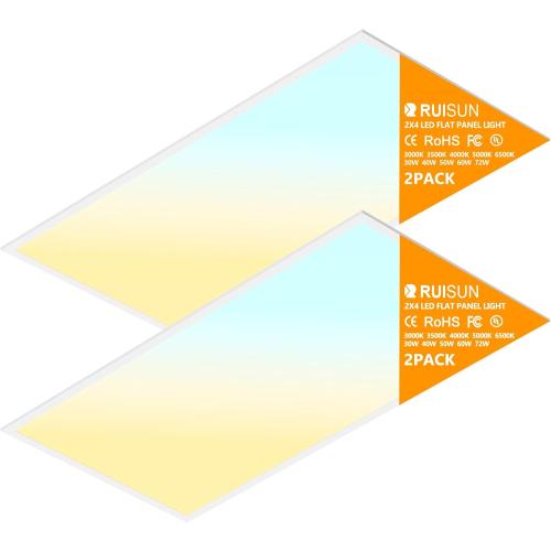 2 Pack 2x4 LED Flat Panel Light Drop Ceiling Office Fixture,9576LM, 30W/40W/50W/60W/72W Selectable,3000K/3500K/4000K/5000K/6500K 5CCT,Dimmable (0-10V) for Shop,Commercial Warehouse,ETL Listed