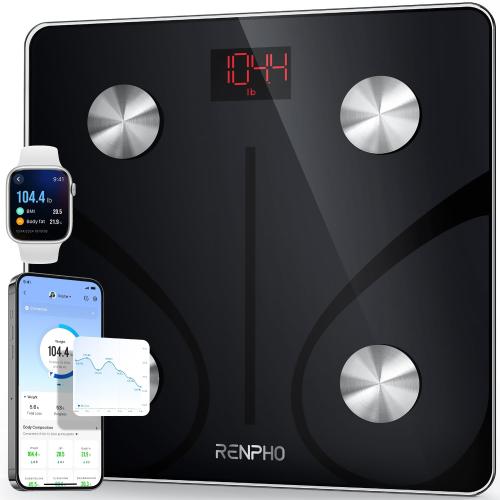 Color Black RENPHO Smart Scale for Body Weight, Digital Bathroom Scale BMI Weighing Bluetooth Body Fat Scale, Body Composition Monitor Health Analyzer with Smartphone App, 400 lbs - Elis 1