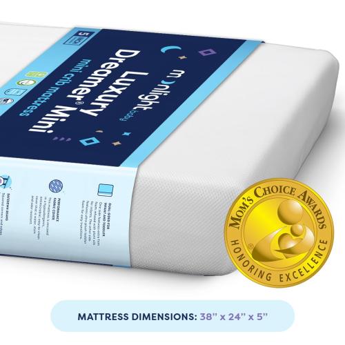 Moonlight Slumber Luxury Dreamer Mini Crib Mattress – Dual-Sided Baby and Toddler Mattress with CoolGel Foam, Waterproof and Hypoallergenic Cover, 5 Foam, Mini Crib Size, 24x38x5, Made in USA