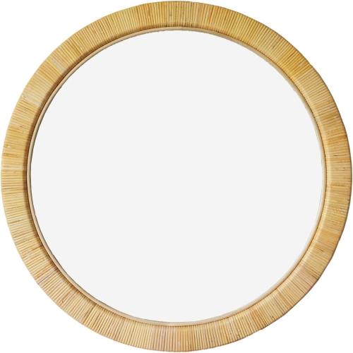 Natural Rattan Skin Wrapped Large Round Mirror - 36 inch, Nautical, Coastal, Natural Style