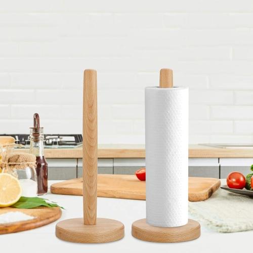 Paper Towel Holder,DNIEBW Kitchen Paper Hanger Rack Bathroom Towel Roll Stand Organizer Simply Standing Countertop Wooden Paper Roll Holder for Cabinet,Table (Round Bottom)