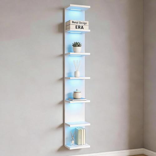 VIWODS 7 Tier Wall Shelf with Lights, White Lack Wall Shelf, Display Floating Shelves with Remote Control for Home Decor Bedroom Vanity