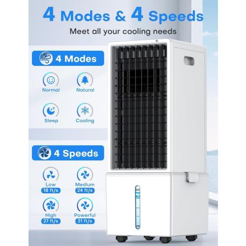 Color White 4-IN-1 Windowless Air Conditioner Tank for 24H Cooling, 4 Wind Speeds & 4 Modes, LED Touch Screen, Waterless Alert System & 12H Timer, Remote, Portable Air Conditioners for Bedroom
