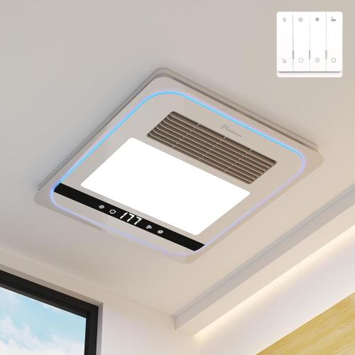 4 in 1 Bathroom Exhaust Fan with Light, 1760W Bathroom Heater Fan Light Combo, 190 CFM 1.0 Sone Exhaust with Heater, Ventilation for Home, Bath, Hotel