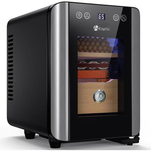 KingChii 8L Electric Cigar Humidors with Temperature Control System, Cigar Cabinet with Spanish Cedar Wood Shelves & Hygrometer, Father's Day Gift for Men (2 Layers 80 Capacity)