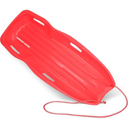 Slippery Racer Downhill Xtreme Flexible Adults and Kids Plastic Toboggan Snow Sled for up to 2 Riders with Pull Rope and Handles.