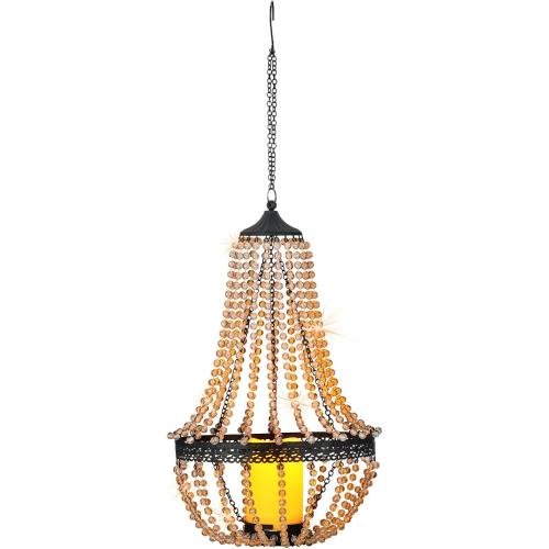 Hanging Candle Lantern Outdoor, 27” Battery Operated Modern Clear Acrylic Crystal Chandeliers with Flickering Yellow Led Candle Light S Hooks for Garden, Backyard, Gazebo, Room Indoor Indoor Decor