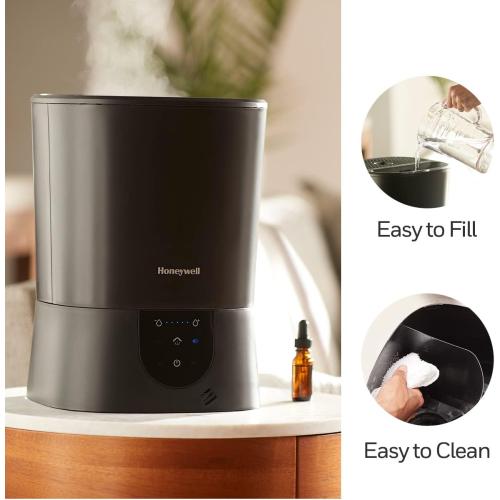 Honeywell Easy-to-Care Filter Free Warm Mist Humidifier, Medium Rooms, 1.5 Gallon Tank – Humidistat for Bedroom, Home or Office Black