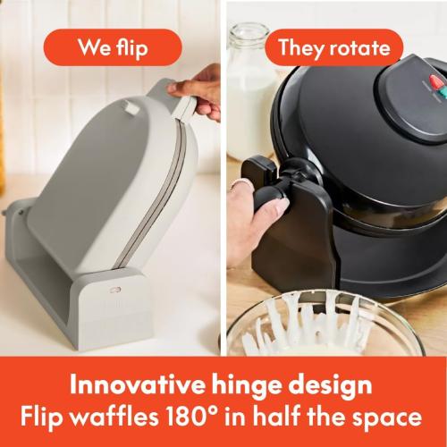 bella Flip-n-Store Waffle Maker with EverGood™ Ceramic Nonstick Coating, Fits-anywhere™ Kitchenware, Power Indicator Light, Cool Touch Handle & Cord Wrap, 7” Wide & 1 Deep Plates, 1000 Watt, Oatmilk