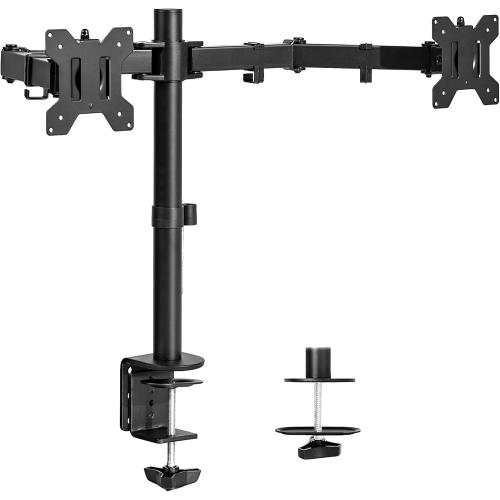 VIVO Dual Monitor Desk Mount, Holds 2 Computer Screens up to 30 inches and 22lbs Each, Heavy Duty Fully Adjustable Steel Stand with C-Clamp and Grommet, Black, STAND-V002, (MISSING parts)