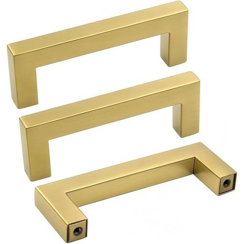 goldenwarm 3 Pack Gold Cabinet Pulls Kitchen Cabinet Handles Gold Drawer Handles - LSJ12GD76 Dresser Drawer Handles for Cabinets Hardware Brushed Brass Pulls 3(76mm) Hole Centers