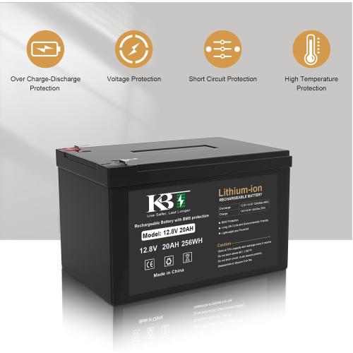 KBT 12V 20Ah Rechargeable LiFePO4 Lithium Battery, 4000  Deep Cycles, Perfect for Outdoor Camping Fishing RV Marine Trolling Motor Fishfinder, Built-in 20A BMS