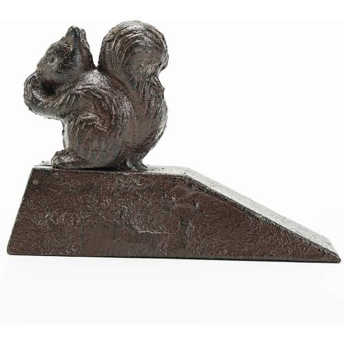 Sungmor Heavy Duty Cast Iron Squirrel Door Stops | Decorative Cute Animal Statue Metal Door Stopper Wedge with Non-Slip Mat | Solid & Antique Style Windproof Door Holder for Patio Garden Farmhouse