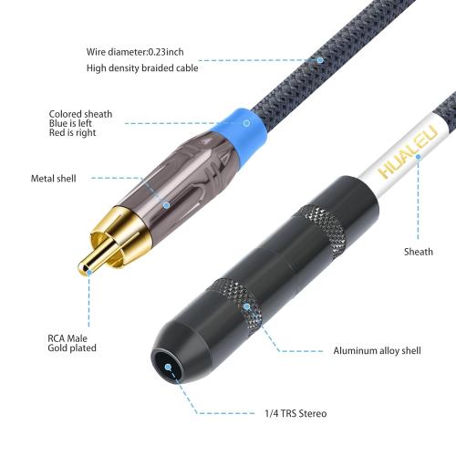 Male RCA to 1/4 Female Stereo Audio Splitter Cable;6.35mm Female to 2 RCA Male Audio Cable-1Feet