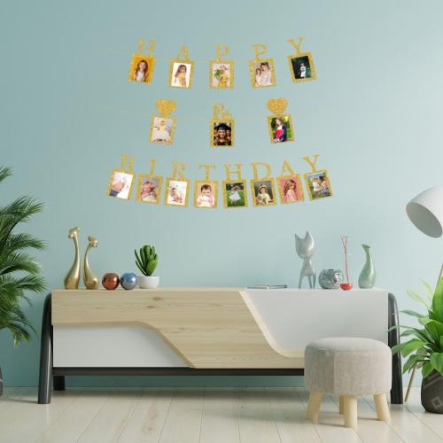 Happy 18th Birthday Photo Banner 18 Year Old Party Decorations, Eighteen Birthday Picture Frame Banner 18th Photo Frame Party Supplies Bunting Decor, Gold