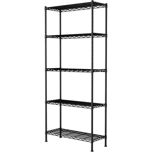 5-Wire Garage Shelving Storage Shelves, Kitchen Storage Adjustable Shelf, Metal Shelves 500Lbs Capacity 30.2 Lx14.2 Wx79.2 H for Laundry Bathroom Pantry Closet, Matte Black