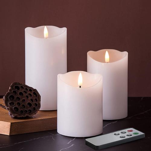 Eywamage White Flameless Pillar Candles with Remote, Flickering Realistic Battery Powered LED Wax Candles, Φ 3 H 4 5 6