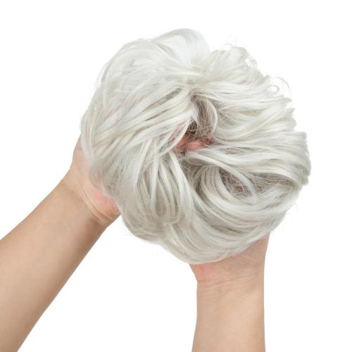 CJL HAIR Large Messy Bun Hair Piece Wavy Curly Scrunchies Synthetic Chignon Ponytail Hair Extensions Thick Updo Hairpieces for Women White