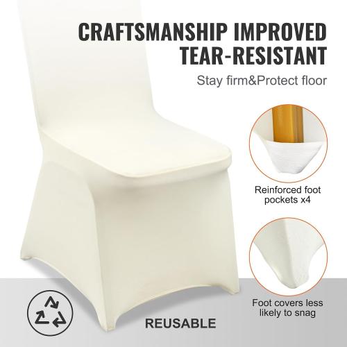 VEVOR Stretch Spandex Folding Chair Covers, Universal Fitted Chair Cover, Removable Washable Protective Slipcovers, for Wedding, Holiday, Banquet, Party, Celebration, Dining, 100PCS (Ivory/Beige) | for Wedding Holiday Party Banquet Celebration, Elegant Event Decor, Dining Room Chair Cover, Removable Washable Slipcovers