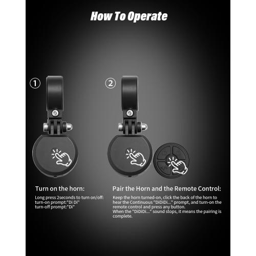 Black Wind&Moon Electric Bike Bell, 80-130DB Anti-Theft Alarm Adjustable Bike Horn, IPX6 Waterproof with USB Rechargeable Scooter Horn, Bicycle Bell, Warning Horn (Remote Control 4 Tones, 4 Tones, 1 Tone)
