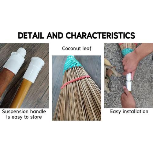 Size 61 inch Natural Coconut Leaf Broom - 61 Inch, Multi-Surface Outdoor Broom - Sweeps Snow & Wet Leaves - Sturdy Bamboo Handle - Asian Heavy Duty