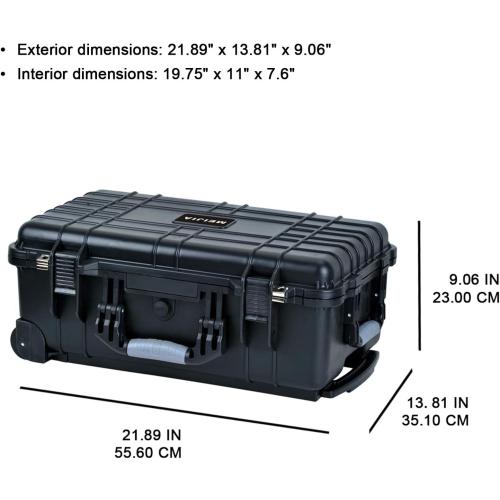 MEIJIA All Weather Rolling Waterproof Protective Case, Hard Camera Case,Dry Case with Retractable Pull Handle and Wheels,Foam Inserted, Elegant Black,22 x13.81x9inches
