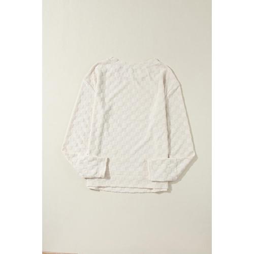 Size L..Long Sleeve Shirts for Women CreamColor Block Shirt Tunic Tops Pullover Tops