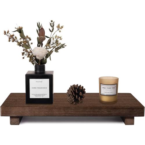 zoocatia Small Wood Tray Pedestal Stand Farmhouse Bathroom Decor Decorative Wooden Riser Kitchen Soap Dish Holder for Vanity, Counter, Sink, Large 11.8 x 7 - Walnut