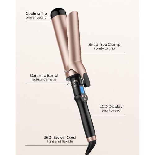 2 Inch Curling Iron Extra Long Barrel for Long Hair, Large Barrel Curling Wand Ceramic Tourmaline with LCD Display,10 Temps, Dual Voltage