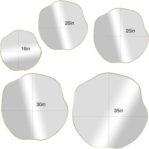 POZINO Irregular Shaped Mirror, 16 Asymmetrical Mirror, Gold Scalloped Rounded Mirrors, Modern Frameless Abstract Mirrors for Living Room Bedroom Bathroom Entryway Fireplace Hallway