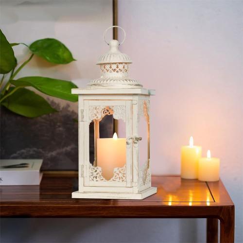 NEEDOMO Large Lanterns Decorative Indoor, 14'' Vintage Outdoor Lanterns with Clear Glass, Metal Candle Holder Lantern Rustic Farmhouse Shelf Decor for Indoor Outdoor Events Wedding and Party