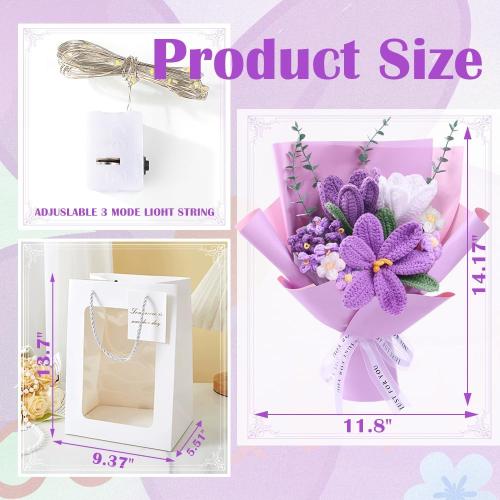 Crochet Flower Bouquet: Crochet Tulips Bouquet Handmade Knitted Flowers with Teachers' Day Wedding Birthday Employee Appreciation Mother's Day Decoration (Purple)