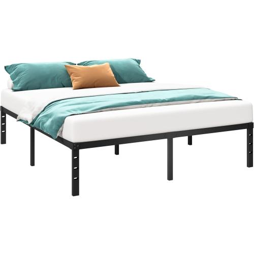 Metal Platform Bed Frame 16 Inch Tall,No Box Spring Needed,Queen Size Bed with Heavy Duty Strong Support Slats,Easy to Assemble,Black