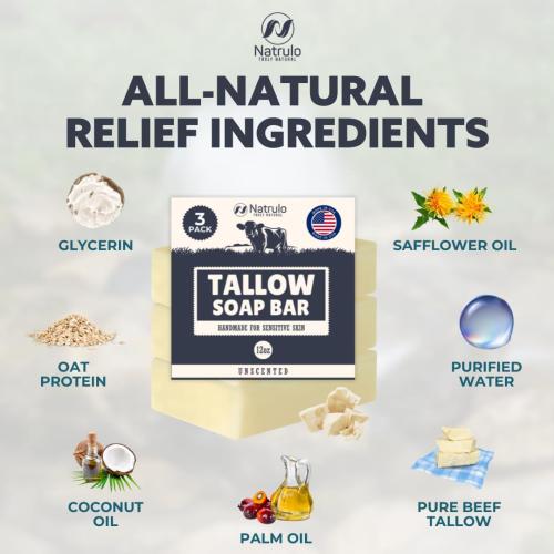 Beef Tallow Soap Bar – Grass Fed Tallow Soap, Bar Soap for Dry, Itchy Skin