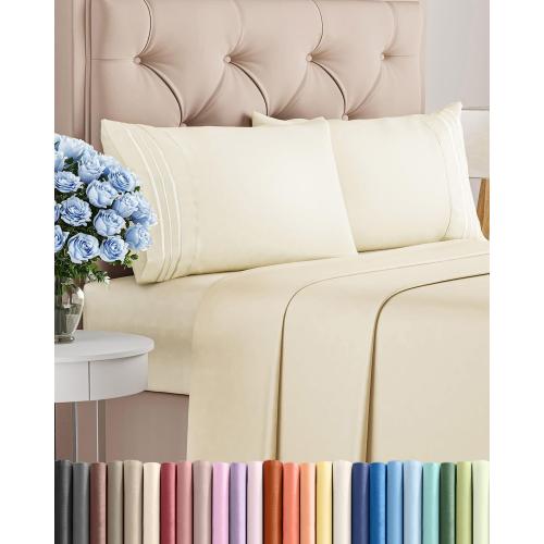 King Size 4 Piece Sheet Set - Comfy Breathable & Cooling Sheets - Hotel Luxury Bed Sheets for Women, Men, Kids & Teens - Deep Pockets, Easy-Fit, Wrinkle Free Sheets - Off White Oeko-Tex Bed Sheet Set