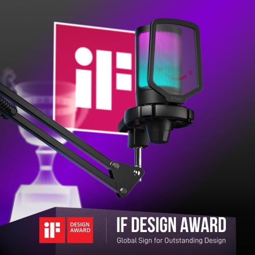 FIFINE Gaming PC USB Microphone, Podcast Condenser Mic with Boom Arm, Pop Filter, Mute Button for Streaming, Twitch, Online Chat, RGB Computer Mic for PS4/5 PC Gamer Youtuber-AmpliGame A6T