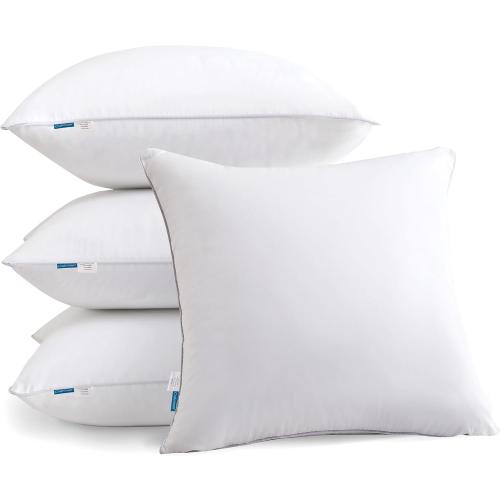 Oubonun 18x18 Pillow Inserts (Set of 4) - 100% Cotton Cover, Square Throw Pillow Inserts for Couch, Sofa, Bed - Decorative 18 Inch White Pillow Inserts