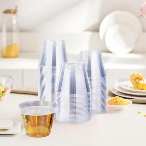 9 oz Clear Plastic Cups, 100 Pack Disposable Fancy Cup for Wedding, Cocktail Cups 9 Ounce, Bulk Clear Plastic Tumblers for Iced Coffee, Cold Beverage