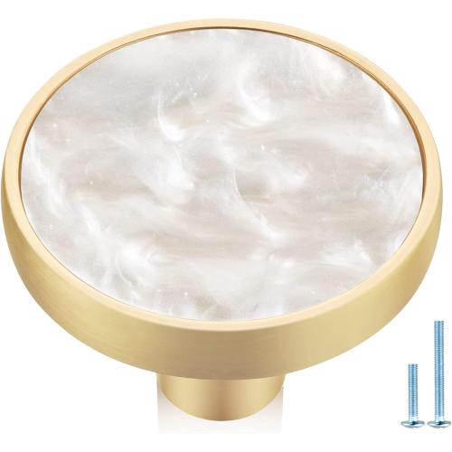 12 Pack Round Gold Cabinet Drawer Knobs,1.25 Decorative Pearl Drawer Pulls,Brushed Brass Furniture Hardware for Kitchen,Bathroom,Closet,Cupboard Door