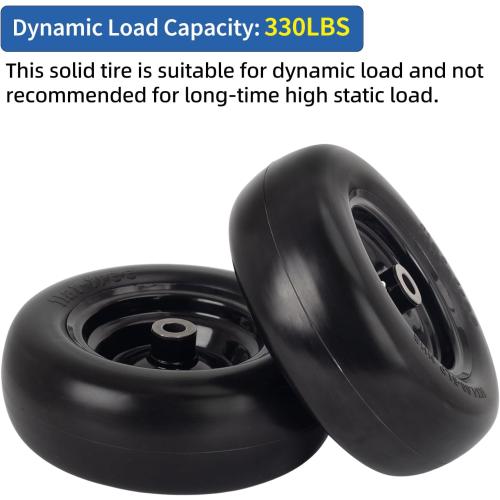 11x4.00-5” NHS Flat Free Lawn Mower Tire and Wheel with 3/4 or 5/8 Bushings, 3.4-4-4.5-5 Centered Hub, Smooth Tread Tire for Zero Turn Mowers, 2 Pack