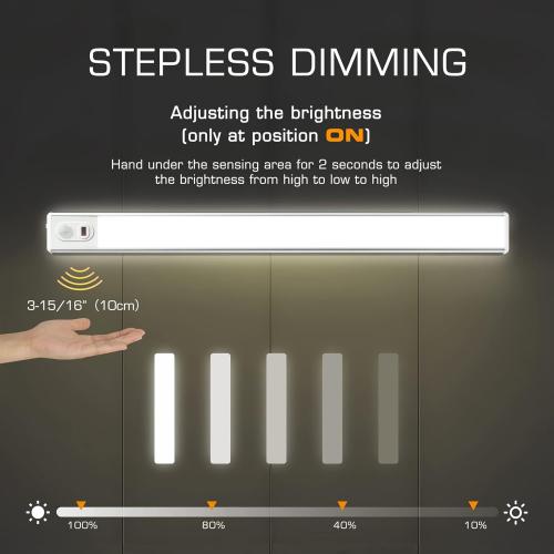 White EverBrite 70LED Dimmer Under Cabinet Lighting, Hand Wave Control & Motion Sensor, Magnetic Under Counter Lighting, Ultra Thin LED Light Bar for Closet, Cabinet and Hallway, 300 Lumen, 6000K