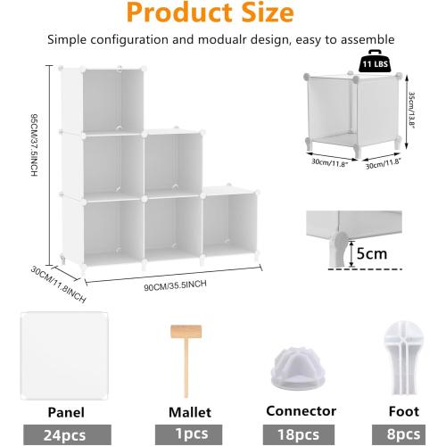 AWTATOS Cube Storage Organizer, Storage Cubes Shelves Bookshelf, 6 Cube Closet Organizers and Storage, DIY Stackable Plastic Clothes Organizer Shelving for Bedroom, Home, White